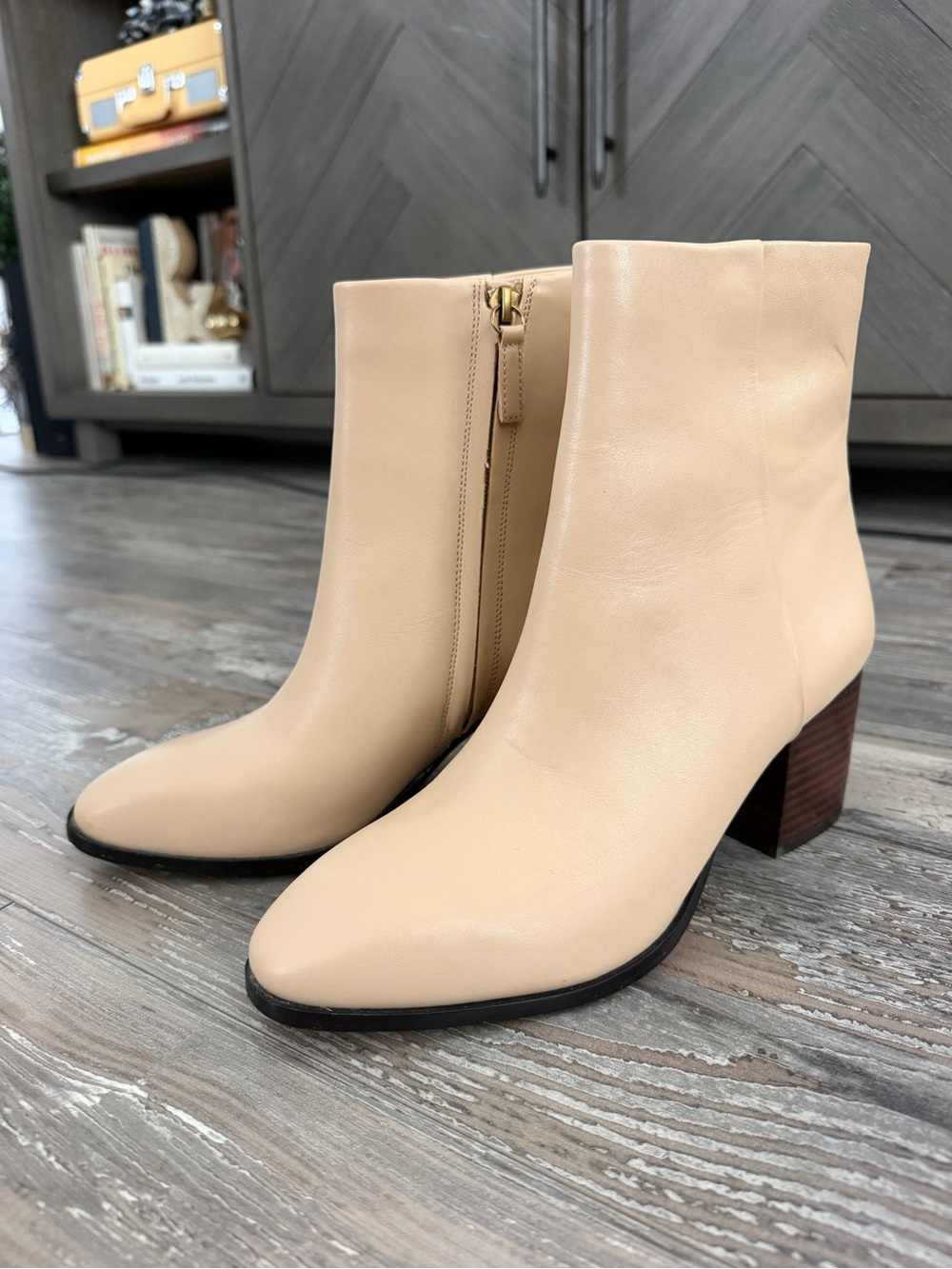 J. Crew Leather Ankle Booties with Stacked Heel